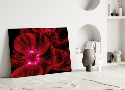 Crimson Poppy With Magenta Center Glass Wall Art