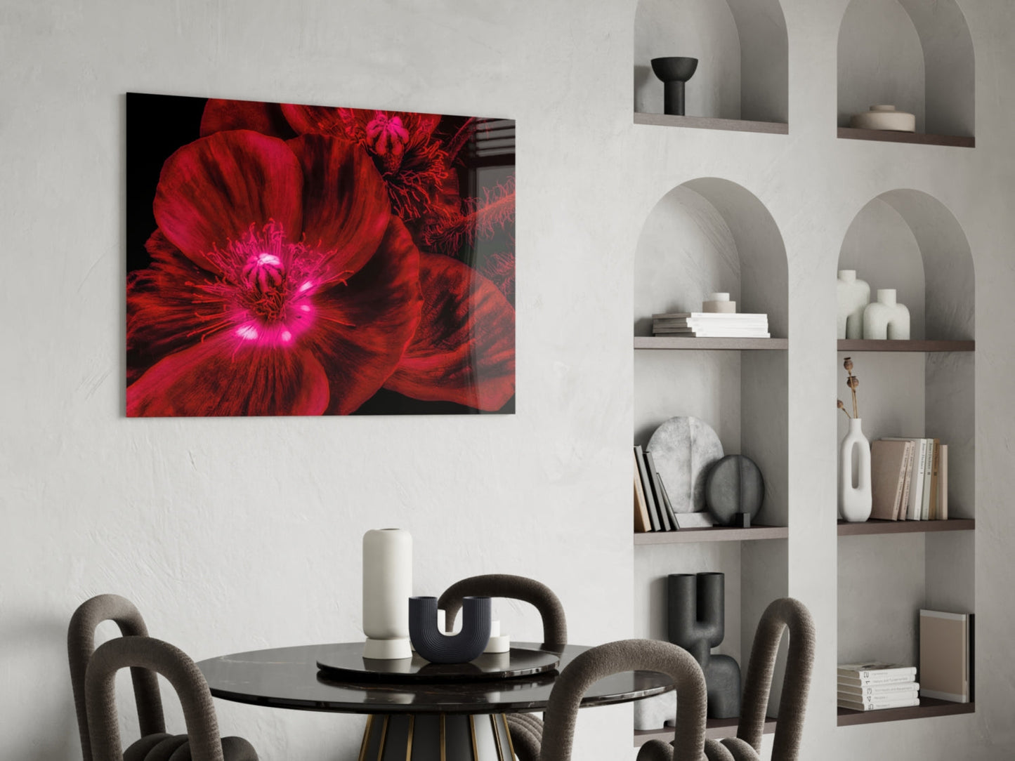 Crimson Poppy With Magenta Center Glass Wall Art
