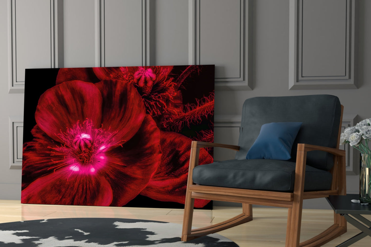Crimson Poppy With Magenta Center Glass Wall Art
