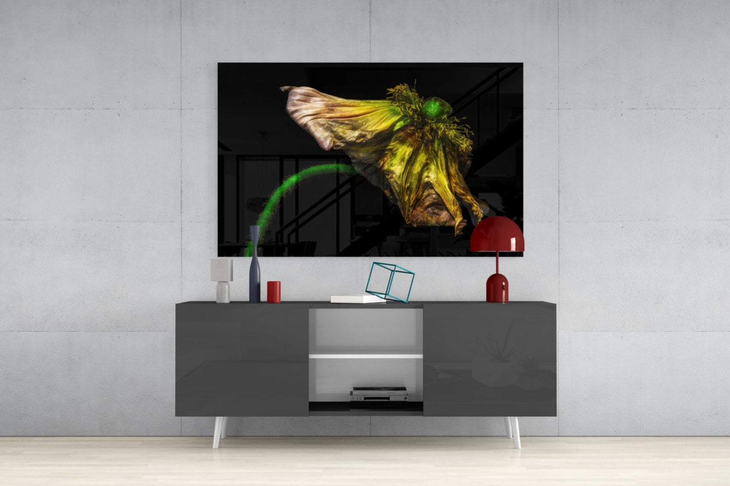 Wilting Yellow Poppy Glass Wall Art