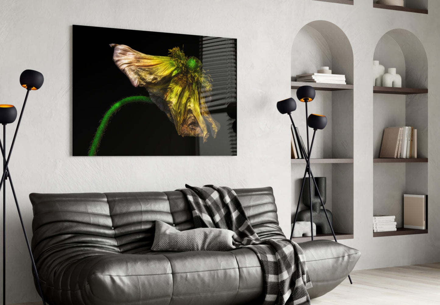 Wilting Yellow Poppy Glass Wall Art