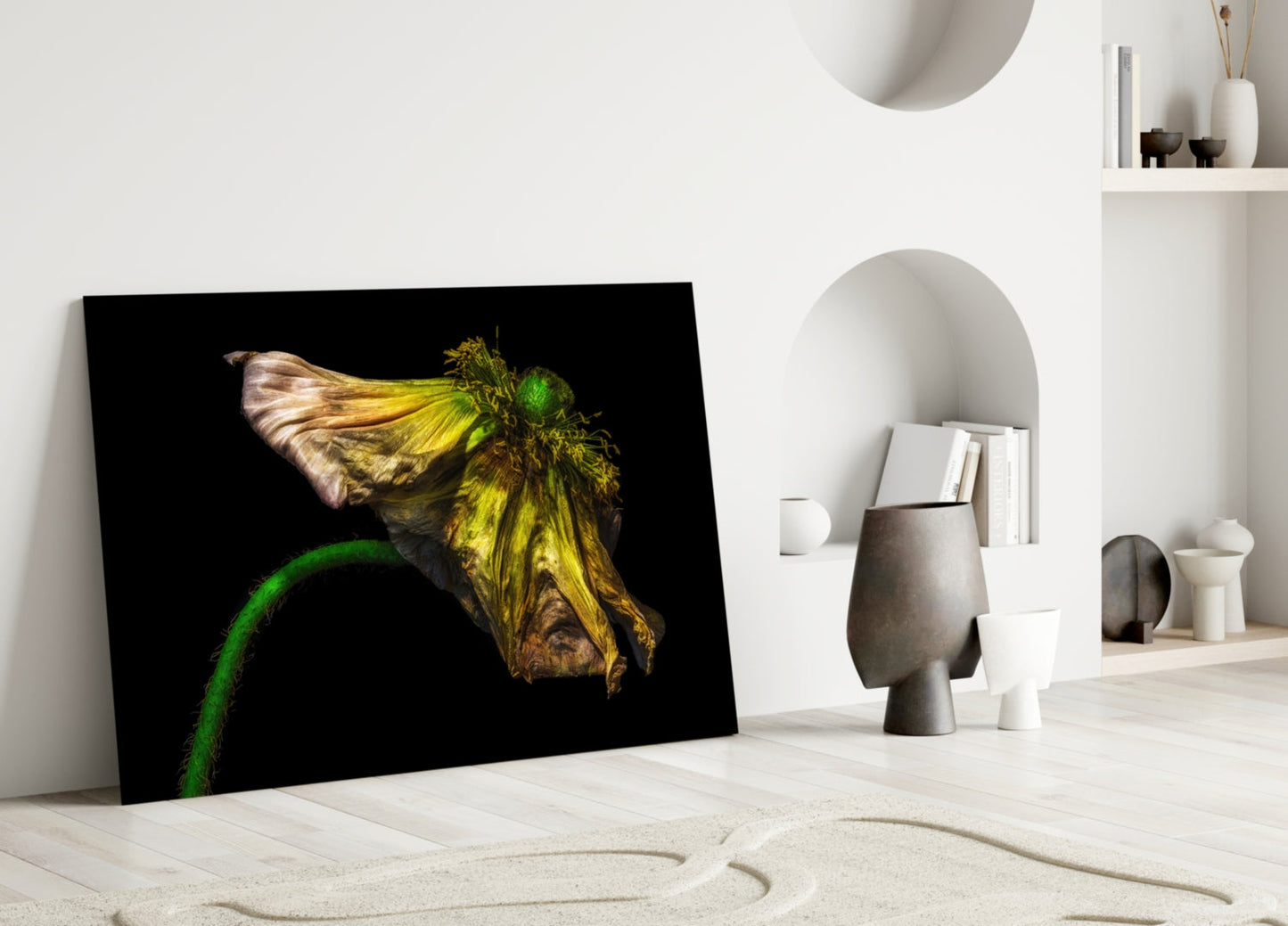 Wilting Yellow Poppy Glass Wall Art