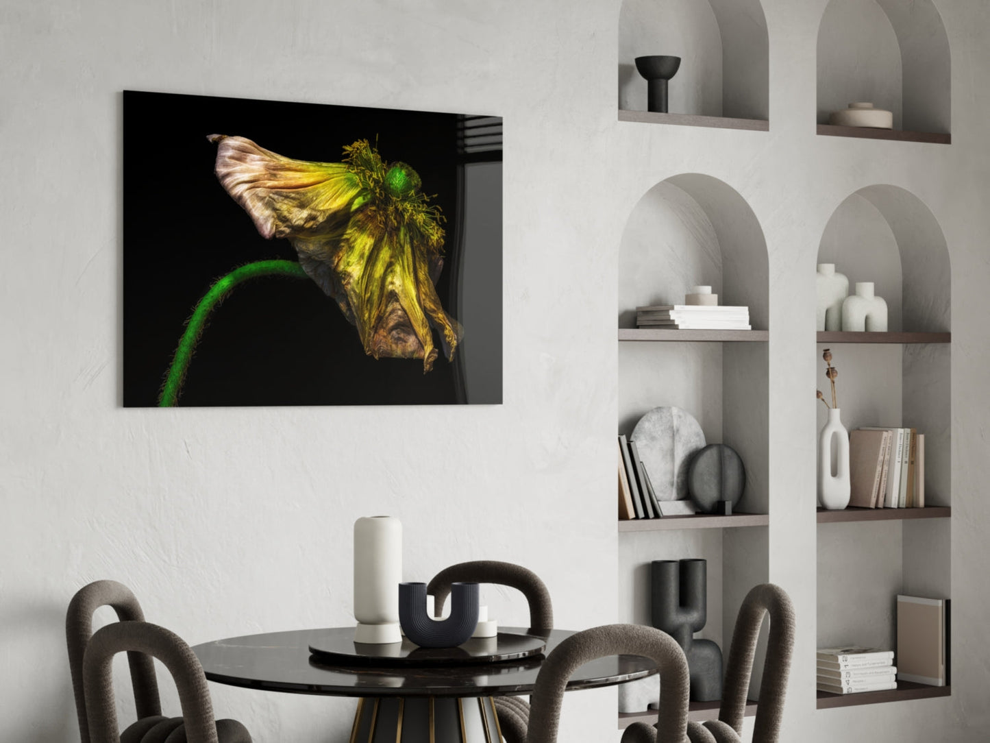 Wilting Yellow Poppy Glass Wall Art