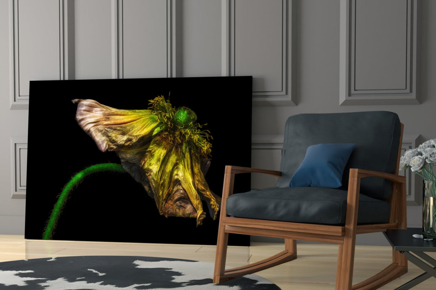 Wilting Yellow Poppy Glass Wall Art