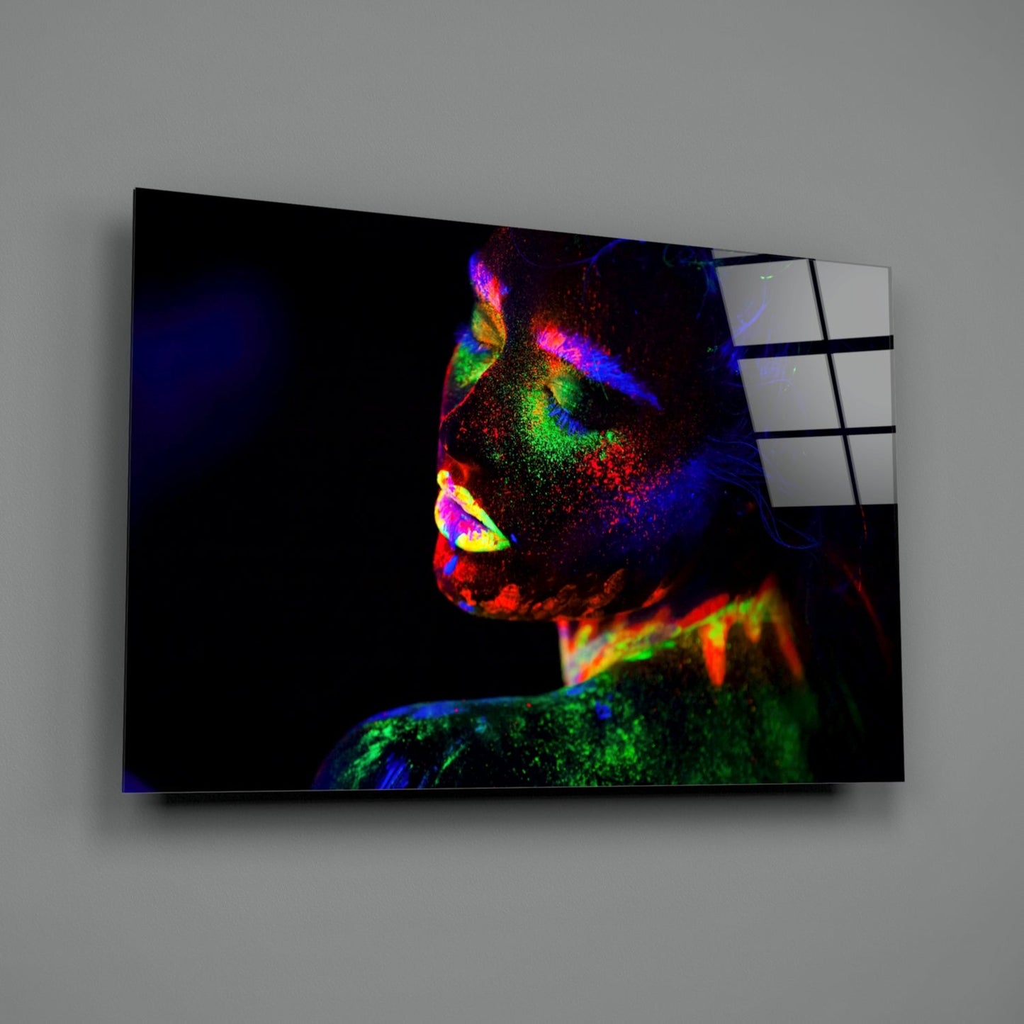 Green Blue Body Paint Side Profile Glass Wall Art