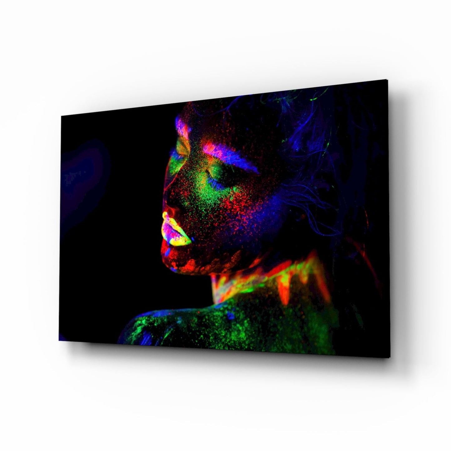 Green Blue Body Paint Side Profile Glass Wall Art