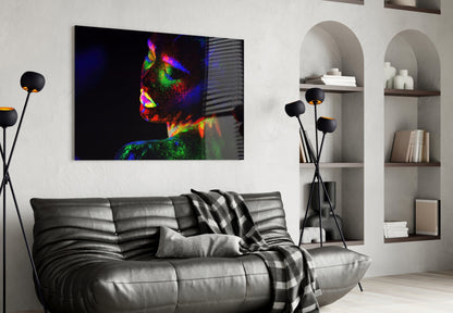 Green Blue Body Paint Side Profile Glass Wall Art