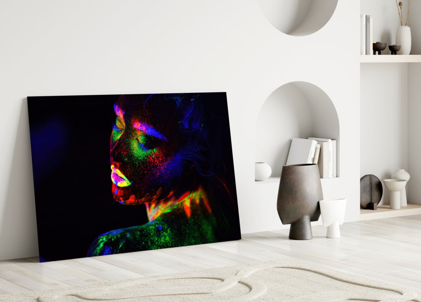 Green Blue Body Paint Side Profile Glass Wall Art