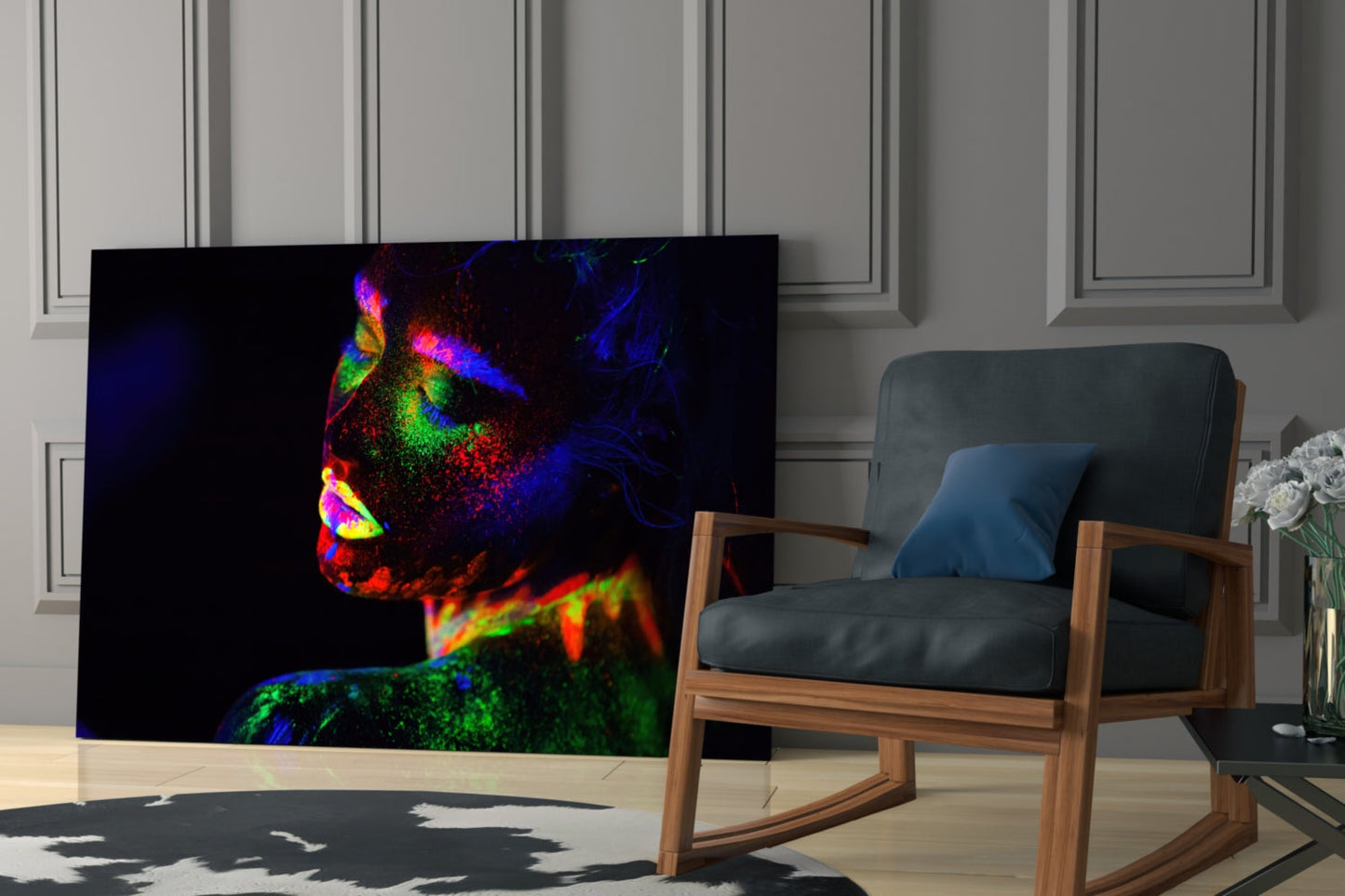 Green Blue Body Paint Side Profile Glass Wall Art
