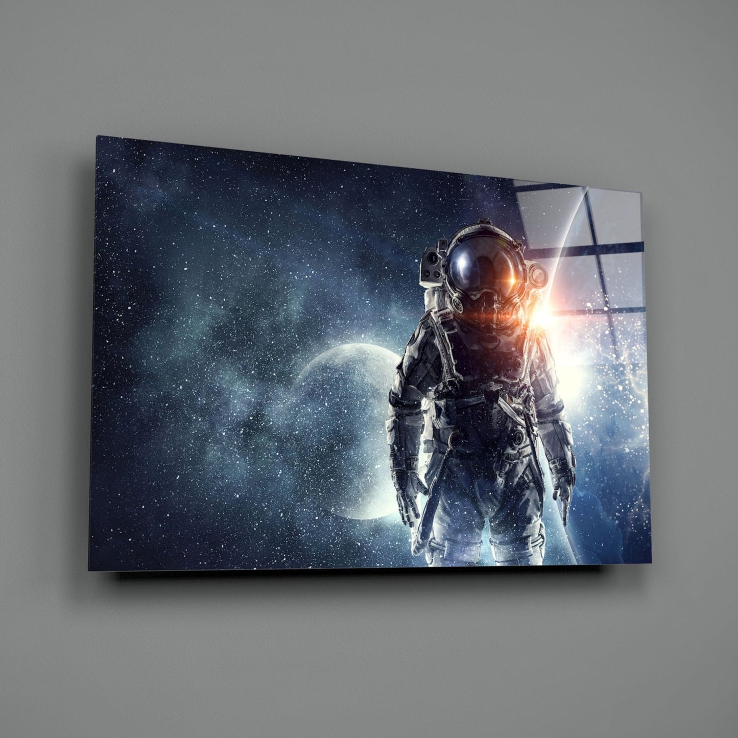 Cosmic Sun Flare Astronaut Glass Wall Art