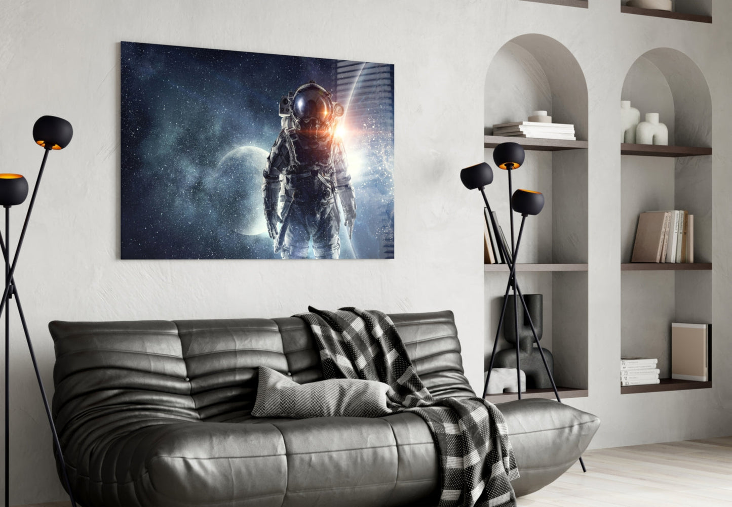 Cosmic Sun Flare Astronaut Glass Wall Art