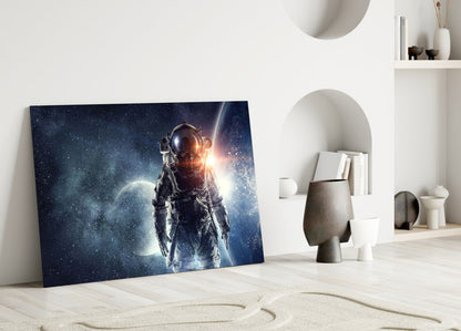 Cosmic Sun Flare Astronaut Glass Wall Art