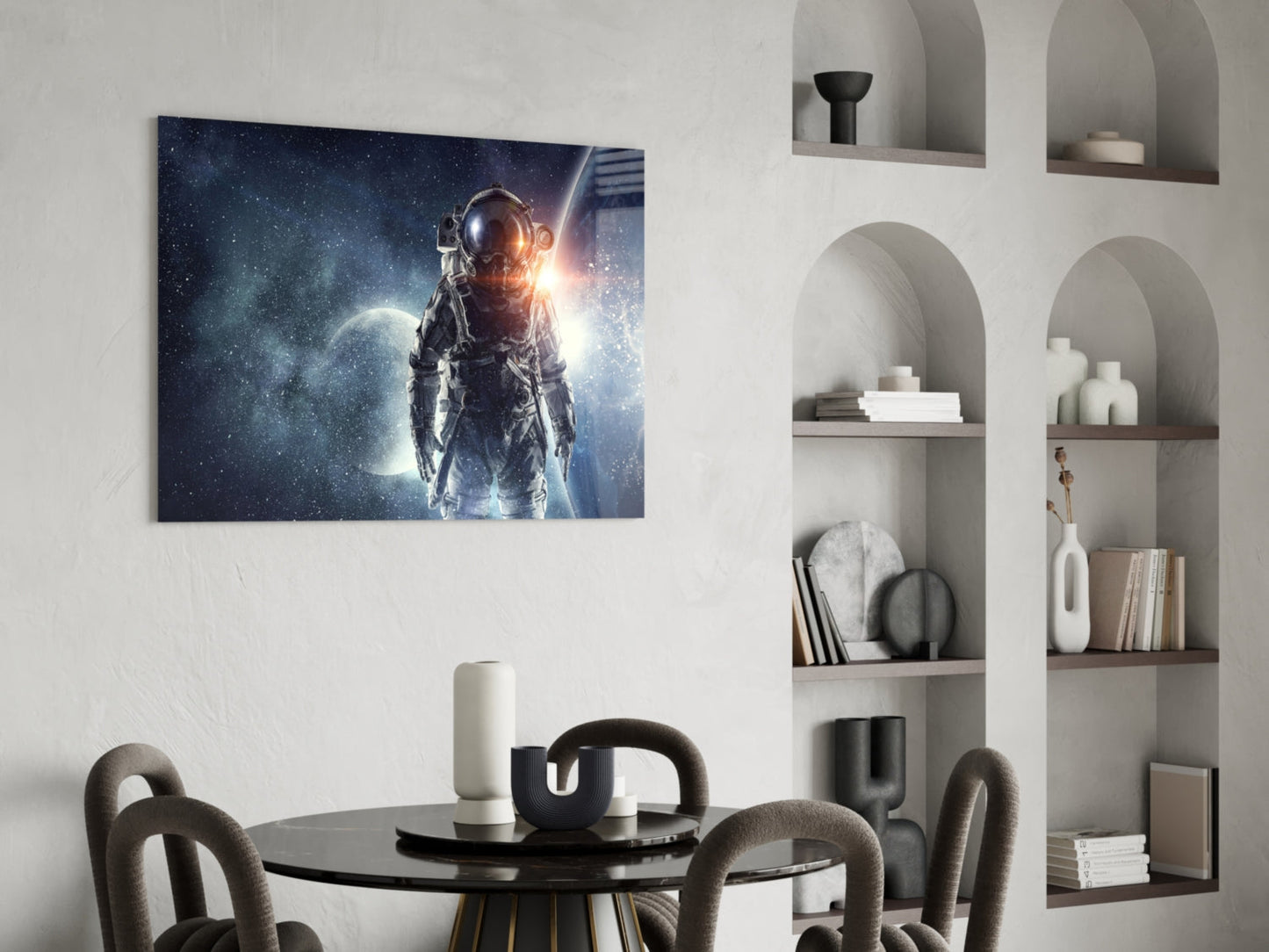 Cosmic Sun Flare Astronaut Glass Wall Art