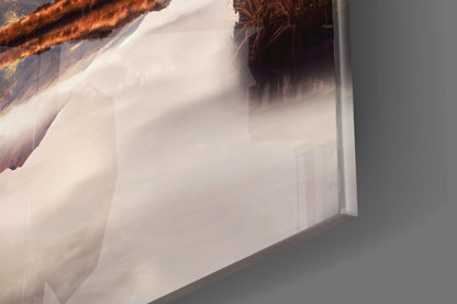 Rust Red Peak Mirrored in Still Lake Glass Wall Art