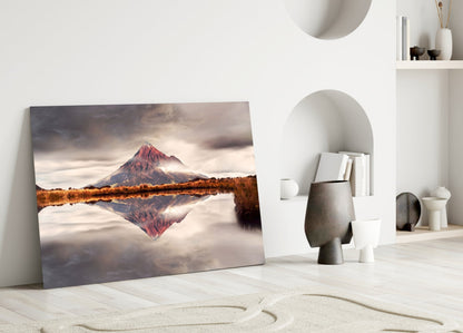 Rust Red Peak Mirrored in Still Lake Glass Wall Art