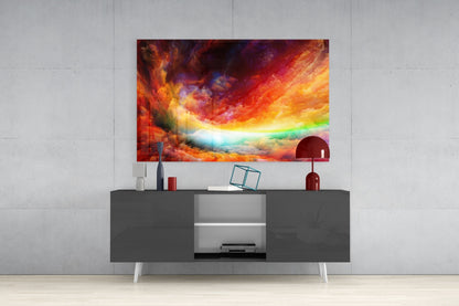 Vibrant Rainbow Cloud Sky Glass Wall Art