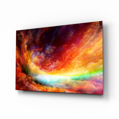 Vibrant Rainbow Cloud Sky Glass Wall Art