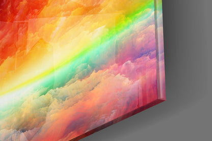 Vibrant Rainbow Cloud Sky Glass Wall Art