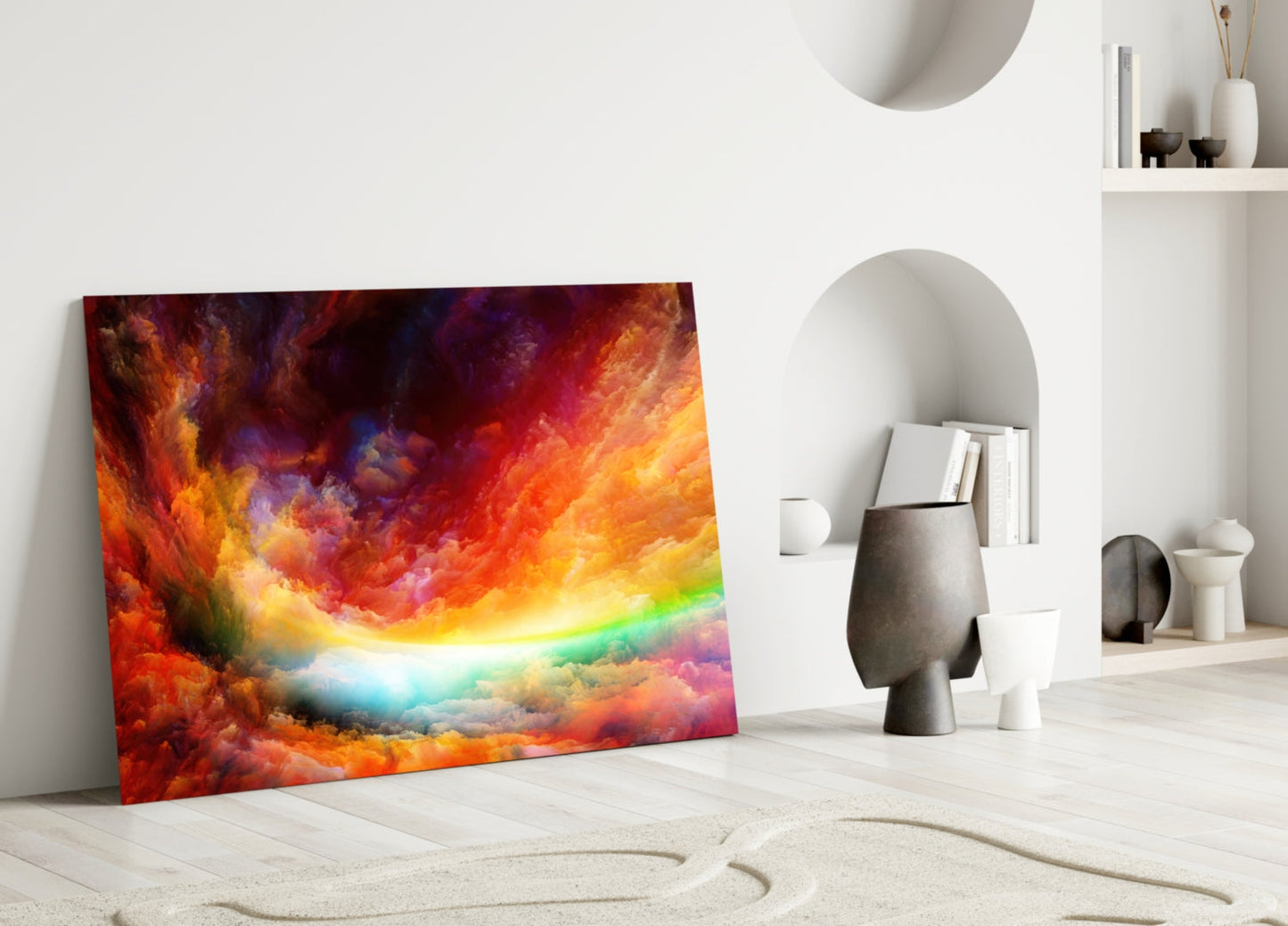 Vibrant Rainbow Cloud Sky Glass Wall Art