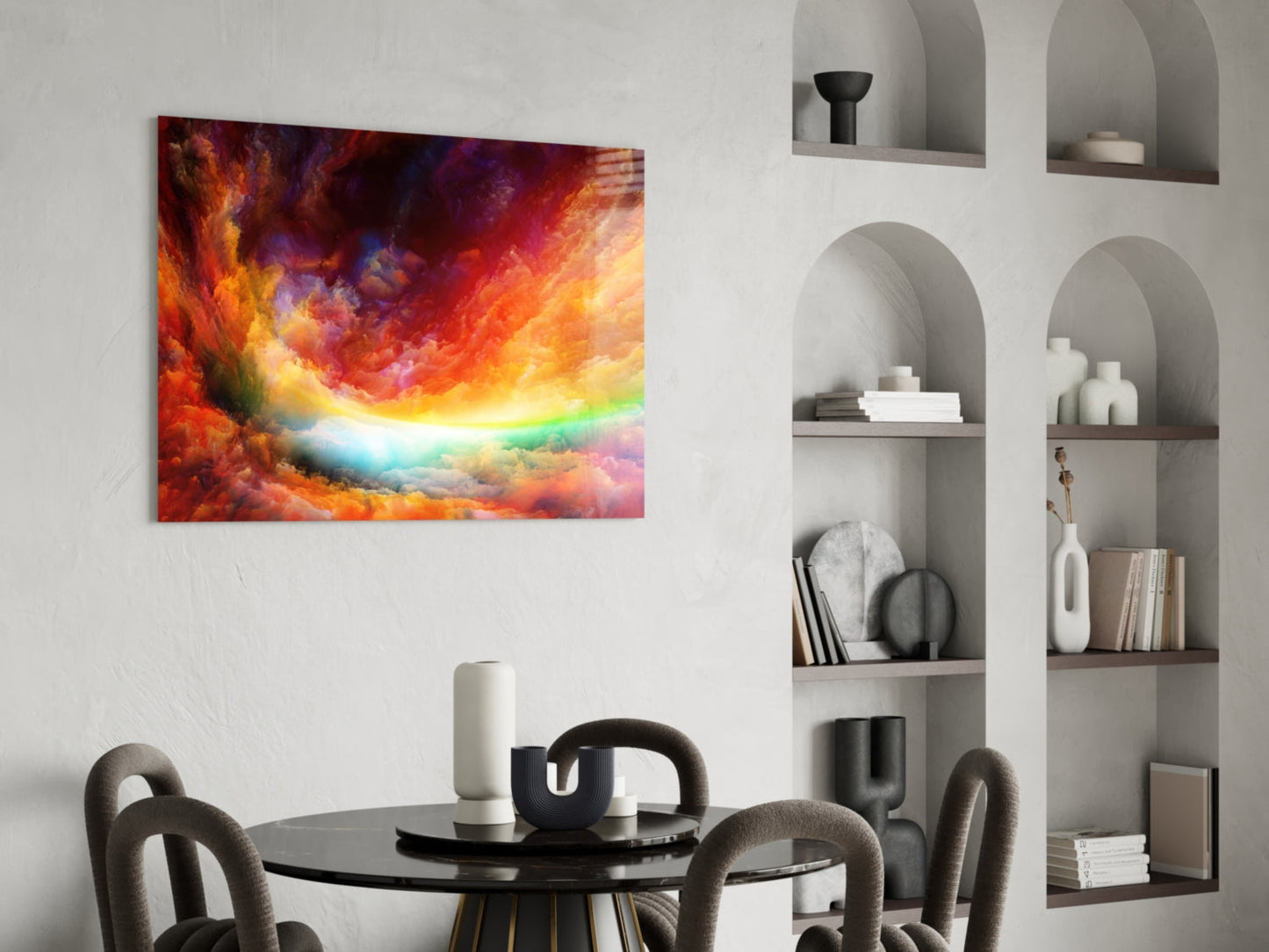 Vibrant Rainbow Cloud Sky Glass Wall Art