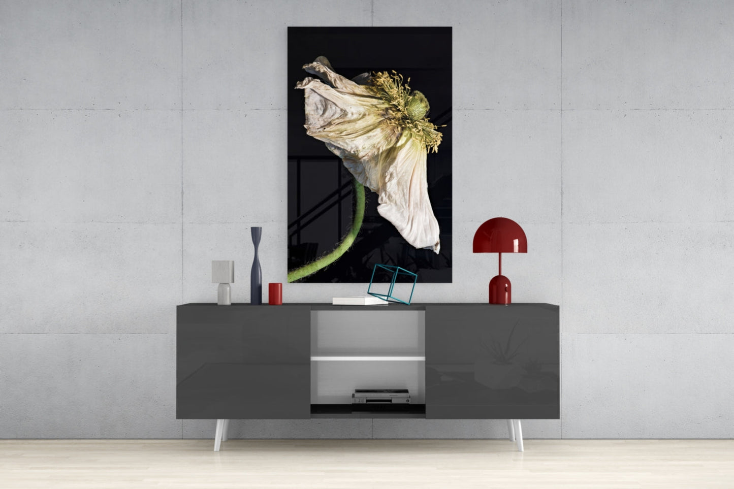Dried White Poppy Stem Glass Wall Art