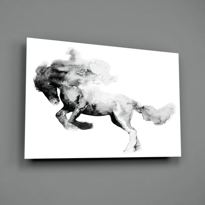 Ink Smoke Galloping Horse Glass Wall Art