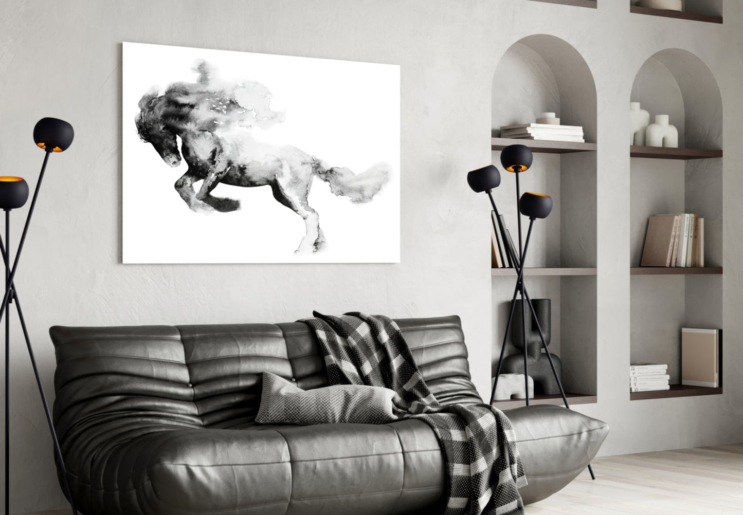 Ink Smoke Galloping Horse Glass Wall Art