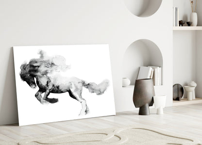 Ink Smoke Galloping Horse Glass Wall Art