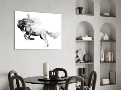 Ink Smoke Galloping Horse Glass Wall Art