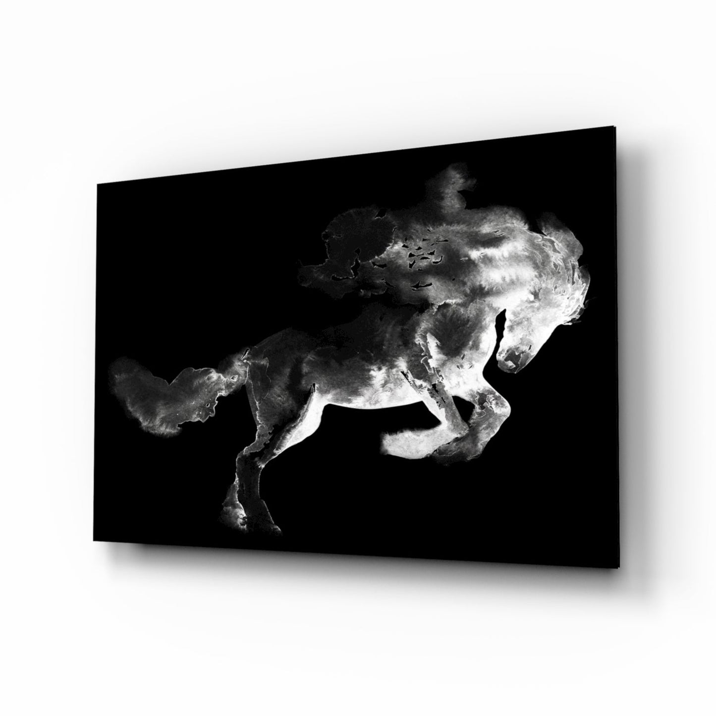 Rearing Smoke Horse Glass Wall Art