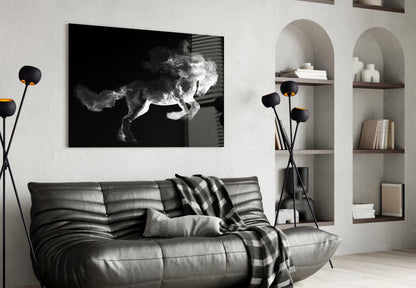 Rearing Smoke Horse Glass Wall Art