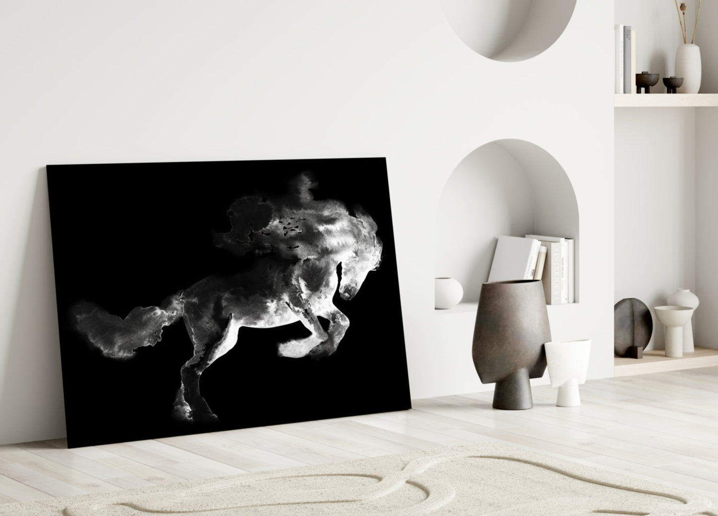 Rearing Smoke Horse Glass Wall Art