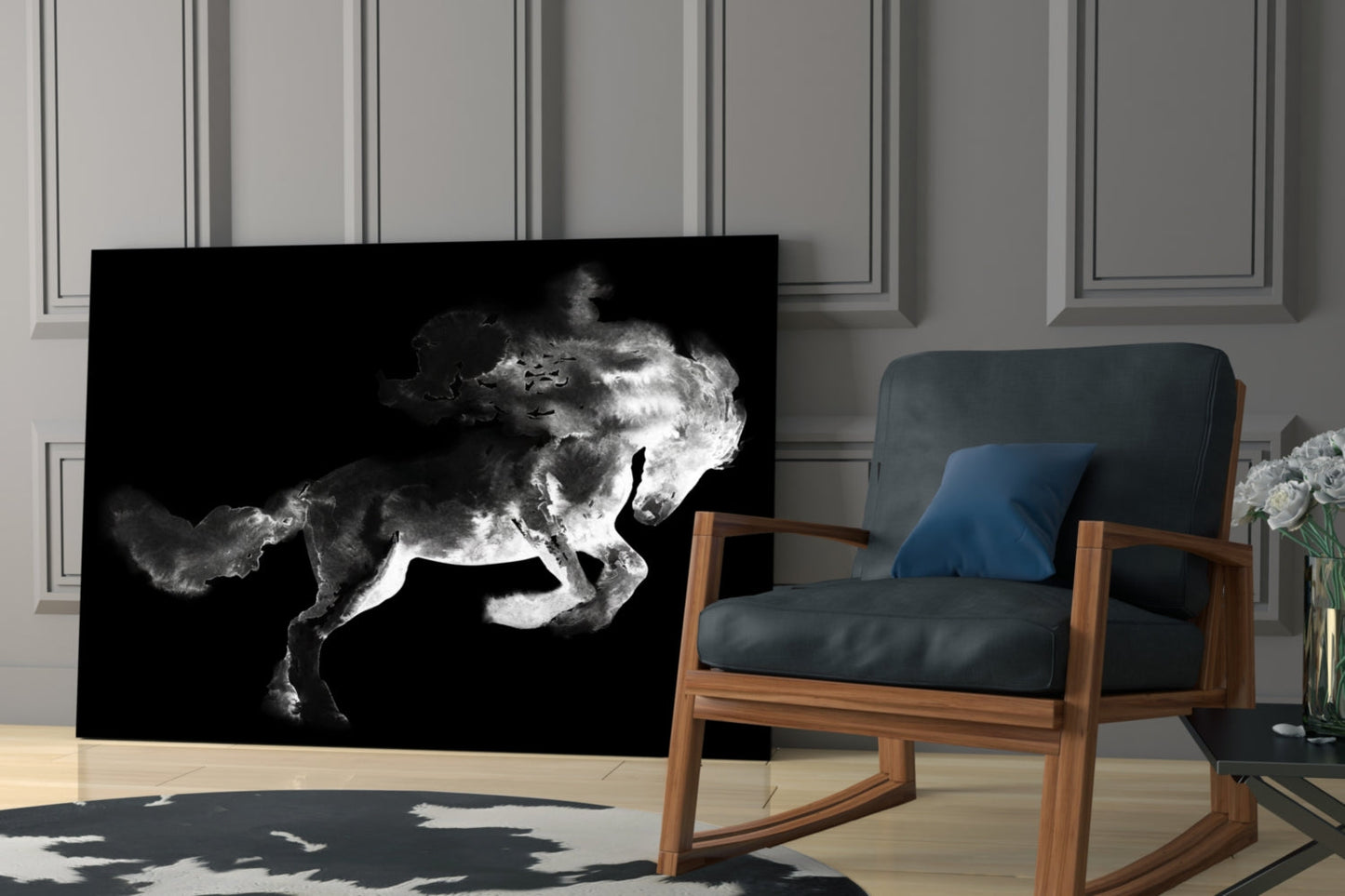Rearing Smoke Horse Glass Wall Art