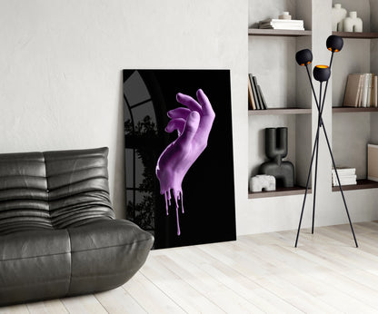 Dripping Lilac Hand Sculpture Glass Wall Art