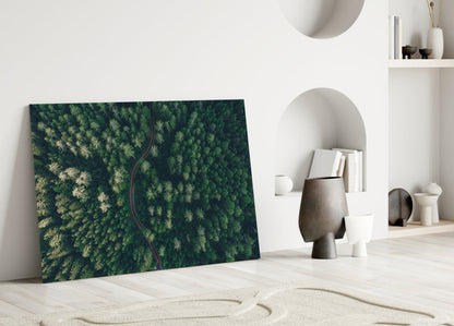 Aerial Woodland Curved Road Glass Wall Art