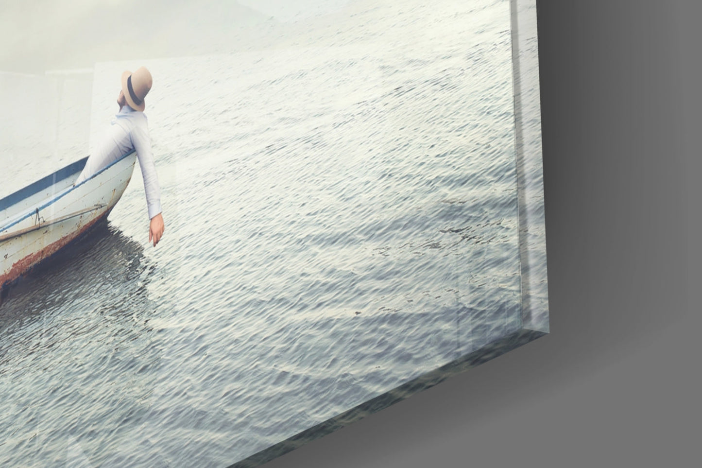 Misty Ocean Rowboat And Macaw Glass Wall Art