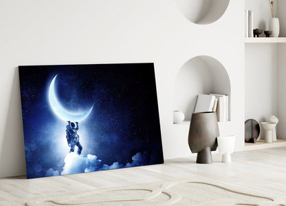Starry Sky Moon Holder Spaceman Glass Wall Art
