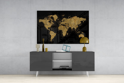 Gold Dust Splatter World Map Glass Wall Art