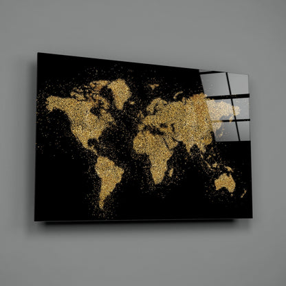 Gold Dust Splatter World Map Glass Wall Art