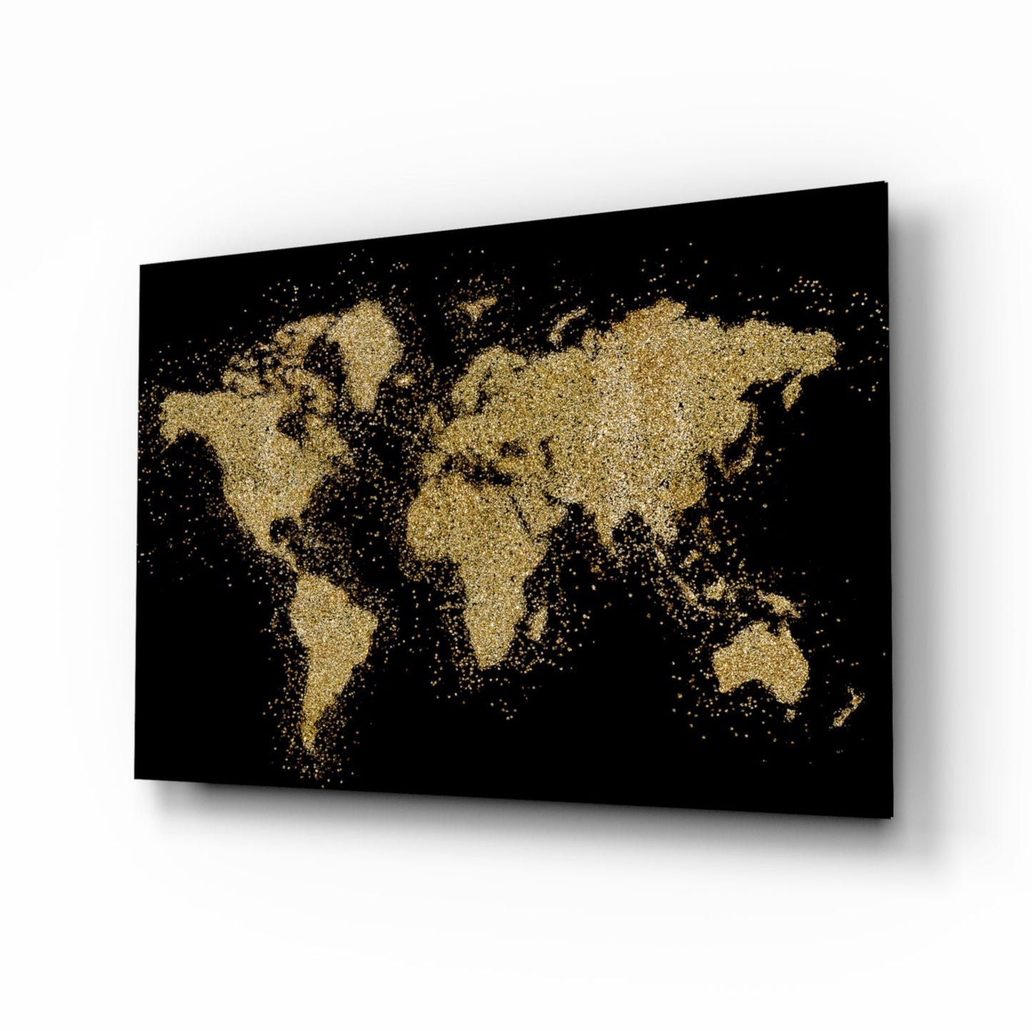 Gold Dust Splatter World Map Glass Wall Art