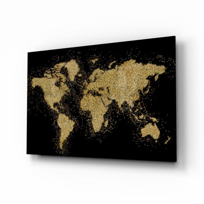 Gold Dust Splatter World Map Glass Wall Art