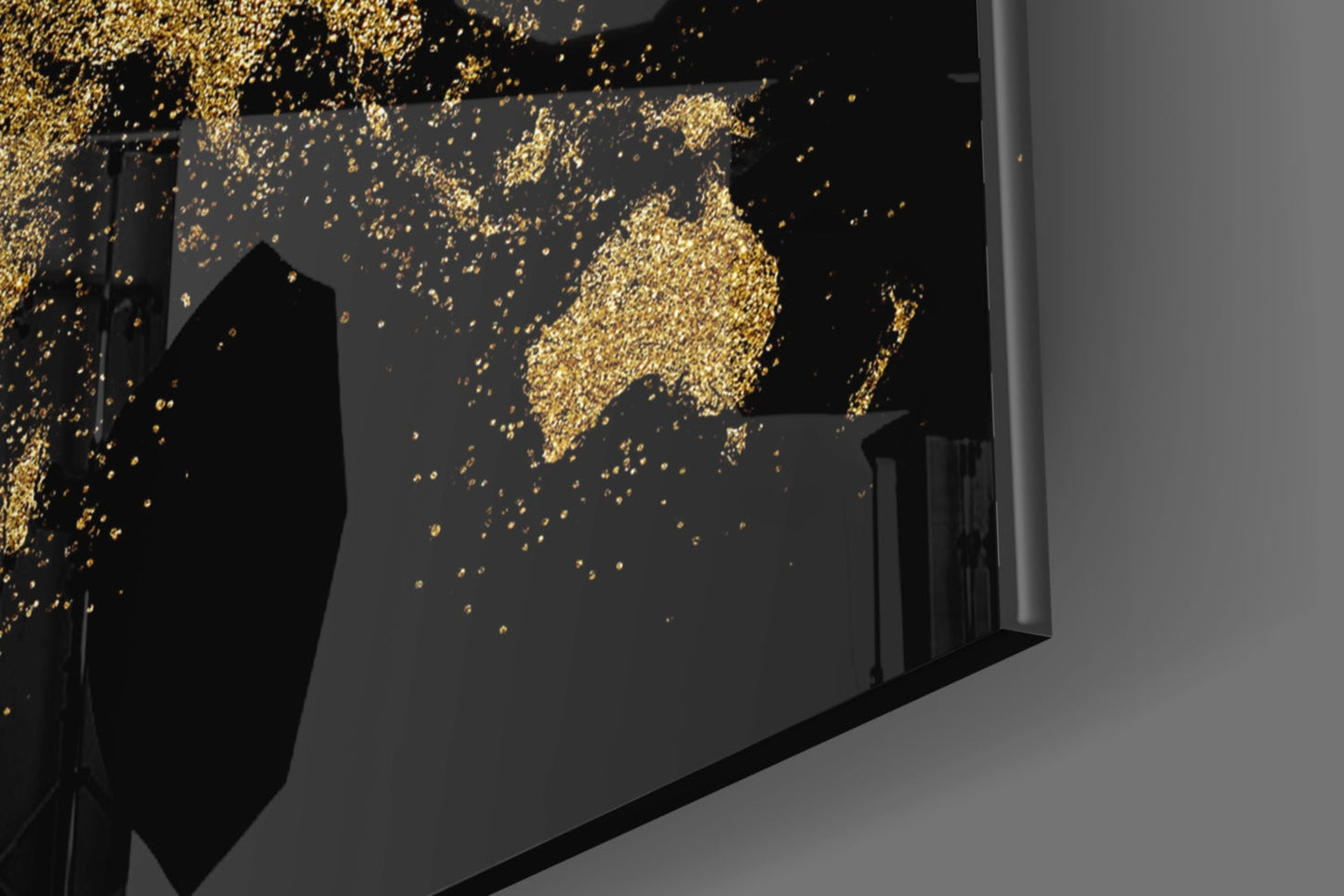 Gold Dust Splatter World Map Glass Wall Art