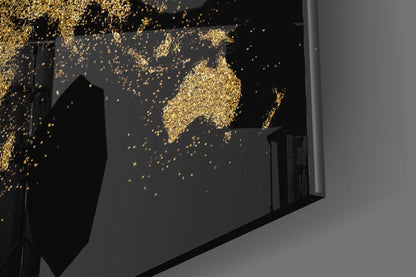 Gold Dust Splatter World Map Glass Wall Art