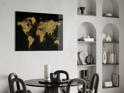 Gold Dust Splatter World Map Glass Wall Art