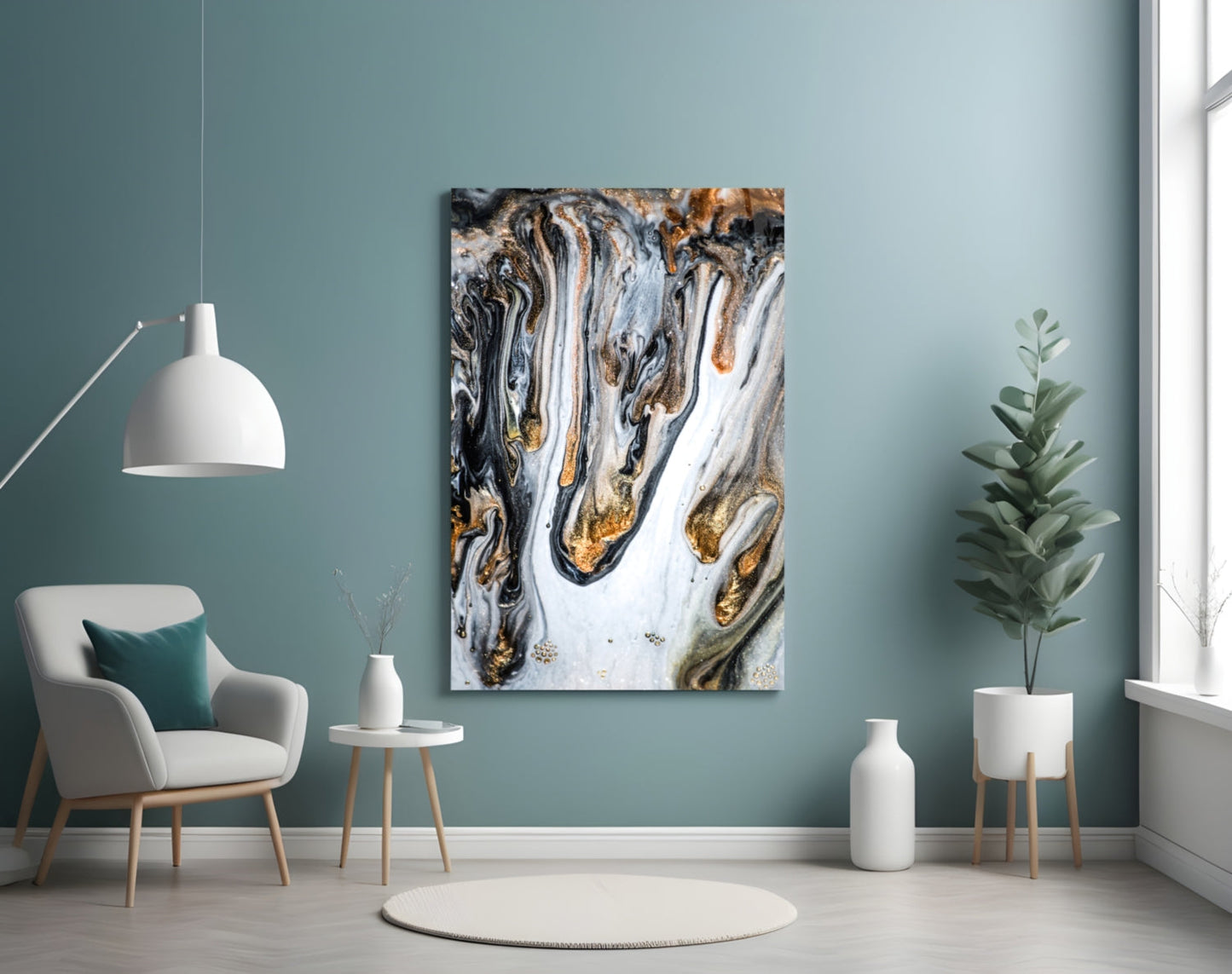 Gold Veined Black Marble Glass Wall Art
