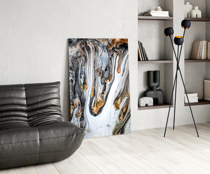 Gold Veined Black Marble Glass Wall Art