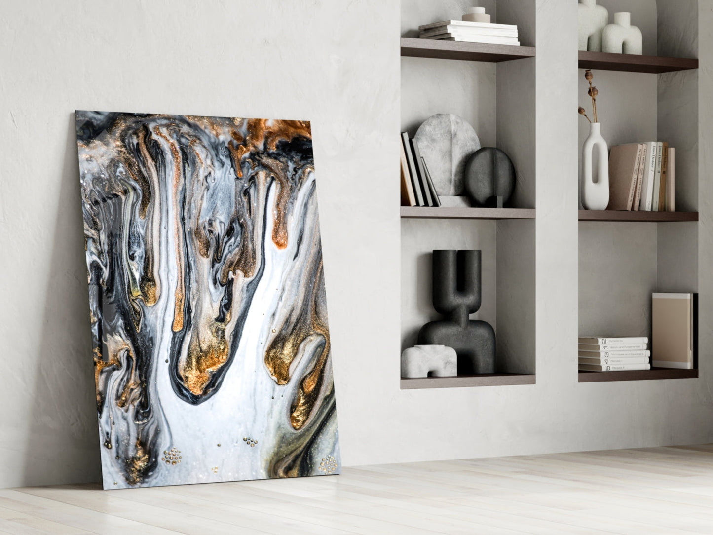 Gold Veined Black Marble Glass Wall Art