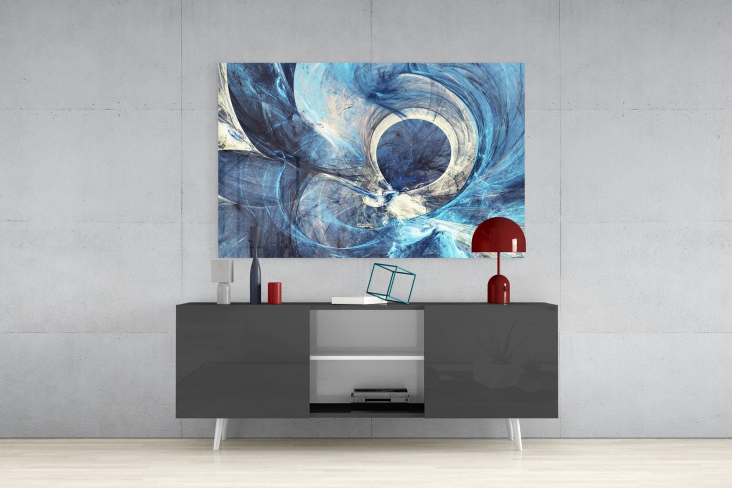 Blue Swirling Fractal Ring Glass Wall Art