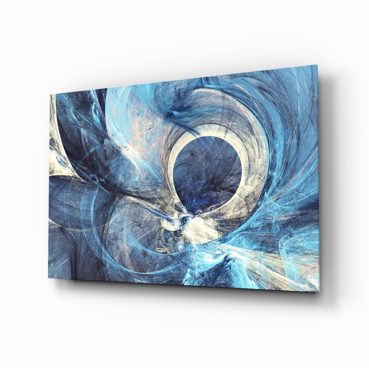 Blue Swirling Fractal Ring Glass Wall Art