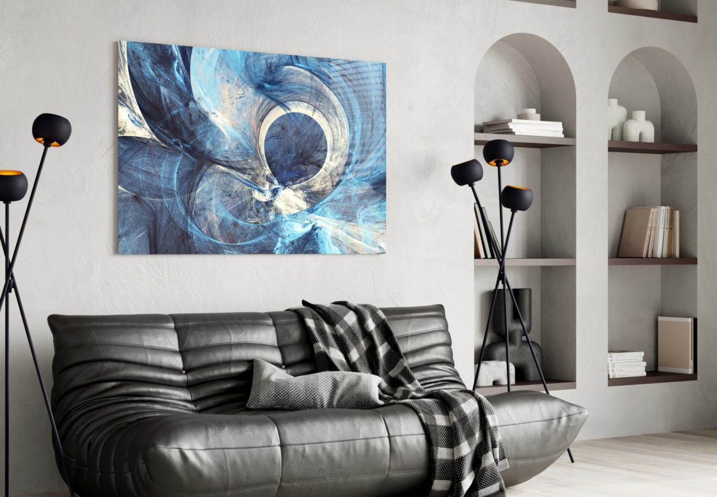 Blue Swirling Fractal Ring Glass Wall Art